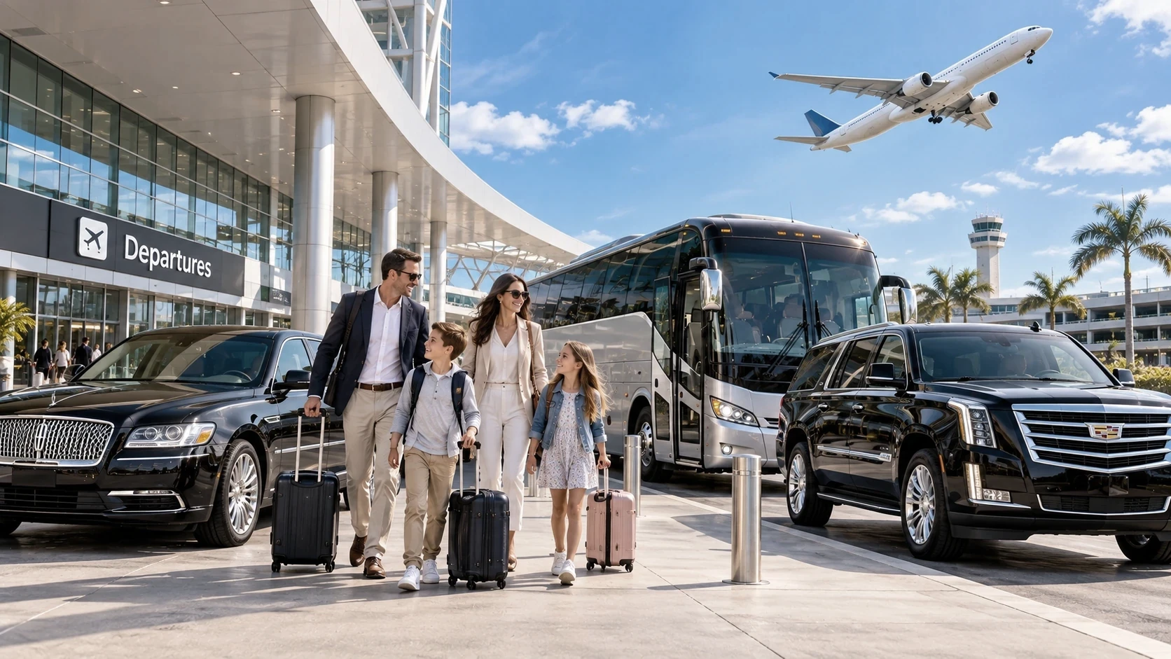 Group charter transportation at a Houston area airport